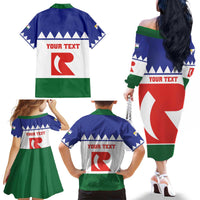 Personalised Bonaire Rincon Family Matching Off The Shoulder Long Sleeve Dress and Hawaiian Shirt Flag Stylized