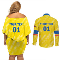 Personalized Ecuador 2024 Football Couples Matching Off Shoulder Short Dress and Long Sleeve Button Shirt Come On La Tri - Wonder Print Shop
