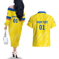 Personalized Ecuador 2024 Football Couples Matching Off The Shoulder Long Sleeve Dress and Hawaiian Shirt Come On La Tri - Wonder Print Shop