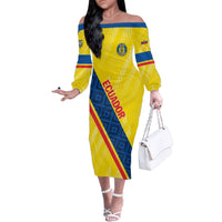 Personalized Ecuador 2024 Football Family Matching Off The Shoulder Long Sleeve Dress and Hawaiian Shirt Come On La Tri - Wonder Print Shop