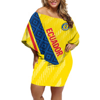 Personalized Ecuador 2024 Football Family Matching Off Shoulder Short Dress and Hawaiian Shirt Come On La Tri - Wonder Print Shop