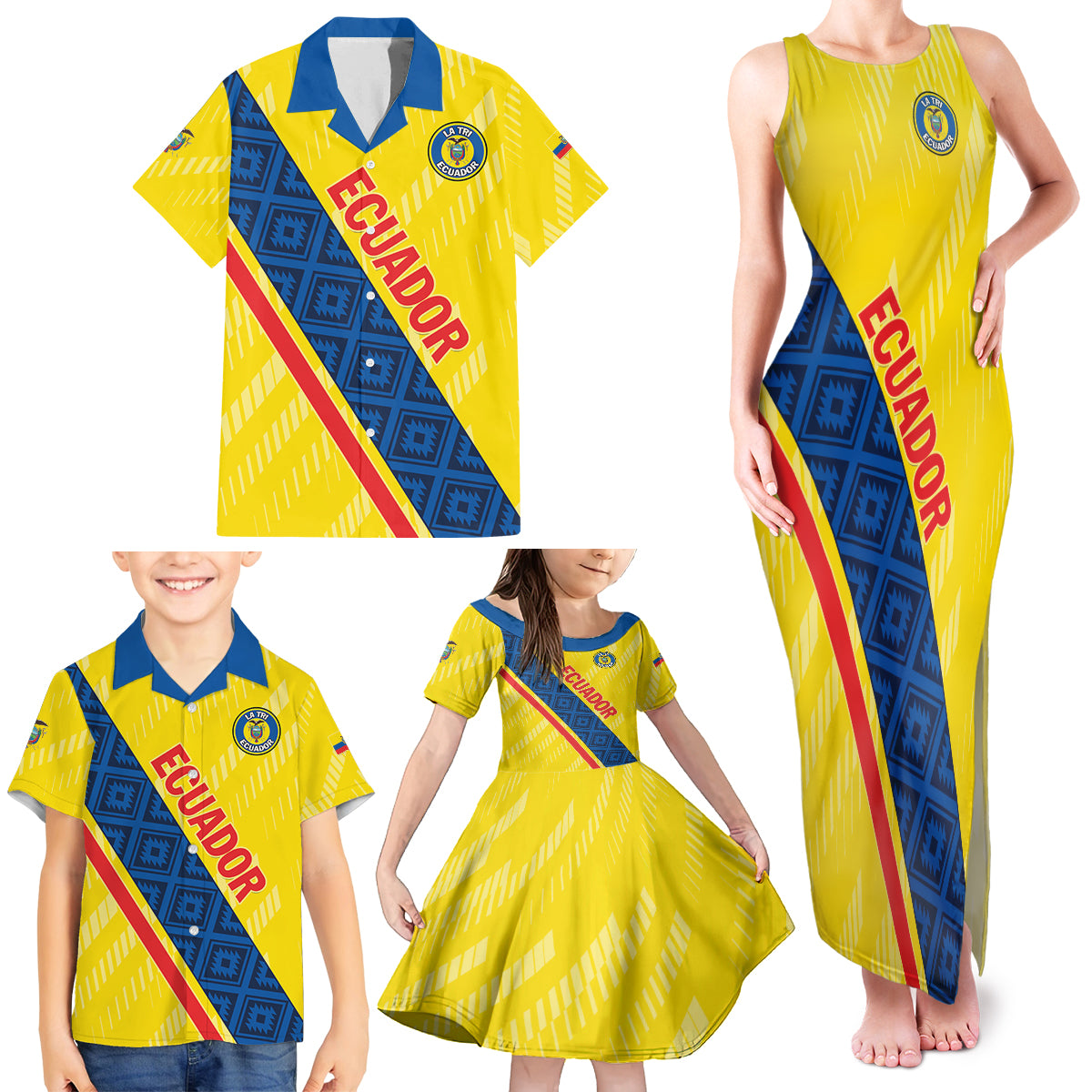 Personalized Ecuador 2024 Football Family Matching Tank Maxi Dress and Hawaiian Shirt Come On La Tri