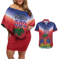Personalized Haiti 509 Couples Matching Off Shoulder Short Dress and Hawaiian Shirt Repiblik d Ayiti