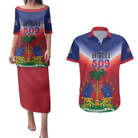 Personalized Haiti 509 Couples Matching Puletasi and Hawaiian Shirt Repiblik d Ayiti