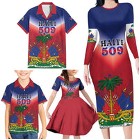 Personalized Haiti 509 Family Matching Long Sleeve Bodycon Dress and Hawaiian Shirt Repiblik d Ayiti