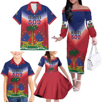 Personalized Haiti 509 Family Matching Off The Shoulder Long Sleeve Dress and Hawaiian Shirt Repiblik d Ayiti