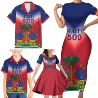 Personalized Haiti 509 Family Matching Short Sleeve Bodycon Dress and Hawaiian Shirt Repiblik d Ayiti