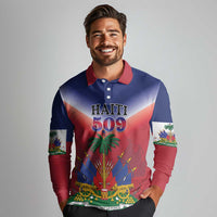 Personalized Haiti 509 Long Sleeve Polo Shirt Repiblik d Ayiti