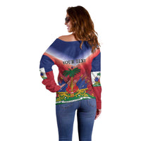 Personalized Haiti 509 Off Shoulder Sweater Repiblik d Ayiti