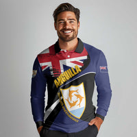 Personalised Anguilla Long Sleeve Polo Shirt Strength and Endurance Grunge