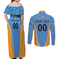 Custom Anguilla Football Couples Matching Off Shoulder Maxi Dress and Long Sleeve Button Shirt Come On Soccer Dolphins