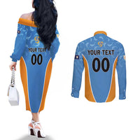 Custom Anguilla Football Couples Matching Off The Shoulder Long Sleeve Dress and Long Sleeve Button Shirt Come On Soccer Dolphins