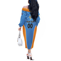 Custom Anguilla Football Off The Shoulder Long Sleeve Dress Come On Soccer Dolphins