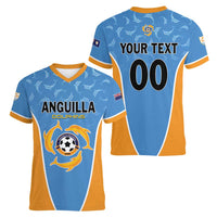 Custom Anguilla Football Women V-Neck T-Shirt Come On Soccer Dolphins