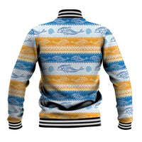 Anguilla Dolphins Pattern Baseball Jacket Orange And Blue