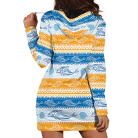 Anguilla Dolphins Pattern Hoodie Dress Orange And Blue