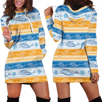 Anguilla Dolphins Pattern Hoodie Dress Orange And Blue
