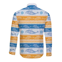 Anguilla Dolphins Pattern Long Sleeve Button Shirt Orange And Blue
