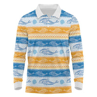 Anguilla Dolphins Pattern Long Sleeve Polo Shirt Orange And Blue