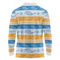 Anguilla Dolphins Pattern Long Sleeve Polo Shirt Orange And Blue