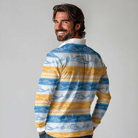 Anguilla Dolphins Pattern Long Sleeve Polo Shirt Orange And Blue