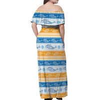 Anguilla Dolphins Pattern Off Shoulder Maxi Dress Orange And Blue
