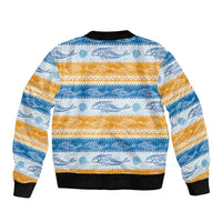 Anguilla Dolphins Pattern Sleeve Zip Bomber Jacket Orange And Blue