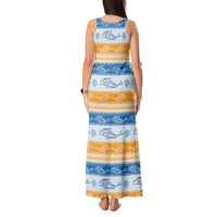 Anguilla Dolphins Pattern Tank Maxi Dress Orange And Blue