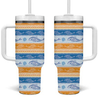 Anguilla Dolphins Pattern Tumbler With Handle Orange And Blue