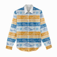 Anguilla Dolphins Pattern Women Casual Shirt Orange And Blue