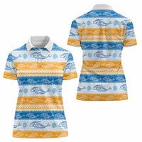 Anguilla Dolphins Pattern Women Polo Shirt Orange And Blue