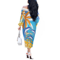 Personalised Anguilla 3 Dolphins Off The Shoulder Long Sleeve Dress Summer Stylized