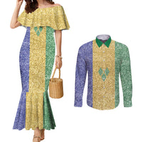 Saint Vincent and the Grenadines Vincy Mas Couples Matching Mermaid Dress and Long Sleeve Button Shirt SVG Glitter Color Style - Wonder Print Shop