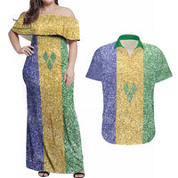 Saint Vincent and the Grenadines Vincy Mas Couples Matching Off Shoulder Maxi Dress and Hawaiian Shirt SVG Glitter Color Style - Wonder Print Shop