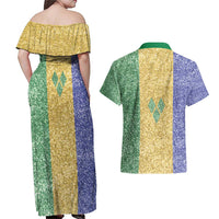 Saint Vincent and the Grenadines Vincy Mas Couples Matching Off Shoulder Maxi Dress and Hawaiian Shirt SVG Glitter Color Style - Wonder Print Shop
