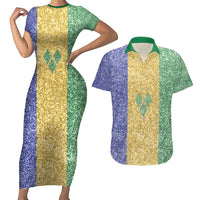 Saint Vincent and the Grenadines Vincy Mas Couples Matching Short Sleeve Bodycon Dress and Hawaiian Shirt SVG Glitter Color Style - Wonder Print Shop