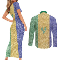 Saint Vincent and the Grenadines Vincy Mas Couples Matching Short Sleeve Bodycon Dress and Long Sleeve Button Shirt SVG Glitter Color Style - Wonder Print Shop