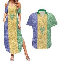 Saint Vincent and the Grenadines Vincy Mas Couples Matching Summer Maxi Dress and Hawaiian Shirt SVG Glitter Color Style - Wonder Print Shop