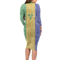 Saint Vincent and the Grenadines Vincy Mas Family Matching Long Sleeve Bodycon Dress and Hawaiian Shirt SVG Glitter Color Style - Wonder Print Shop