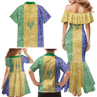 Saint Vincent and the Grenadines Vincy Mas Family Matching Mermaid Dress and Hawaiian Shirt SVG Glitter Color Style - Wonder Print Shop