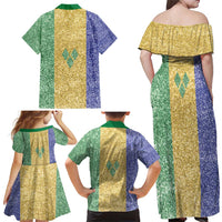 Saint Vincent and the Grenadines Vincy Mas Family Matching Off Shoulder Maxi Dress and Hawaiian Shirt SVG Glitter Color Style - Wonder Print Shop