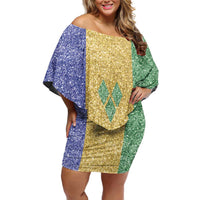 Saint Vincent and the Grenadines Vincy Mas Family Matching Off Shoulder Short Dress and Hawaiian Shirt SVG Glitter Color Style - Wonder Print Shop