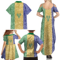 Saint Vincent and the Grenadines Vincy Mas Family Matching Summer Maxi Dress and Hawaiian Shirt SVG Glitter Color Style - Wonder Print Shop
