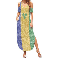 Saint Vincent and the Grenadines Vincy Mas Family Matching Summer Maxi Dress and Hawaiian Shirt SVG Glitter Color Style - Wonder Print Shop