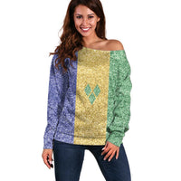 Saint Vincent and the Grenadines Vincy Mas Off Shoulder Sweater SVG Glitter Color Style - Wonder Print Shop