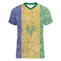 Saint Vincent and the Grenadines Vincy Mas Women V-Neck T-Shirt SVG Glitter Color Style - Wonder Print Shop