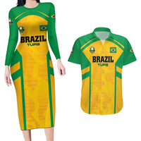 Custom Rugby Brazil Couples Matching Long Sleeve Bodycon Dress and Hawaiian Shirt Tupis Go Champions - Wonder Print Shop