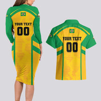 Custom Rugby Brazil Couples Matching Long Sleeve Bodycon Dress and Hawaiian Shirt Tupis Go Champions - Wonder Print Shop