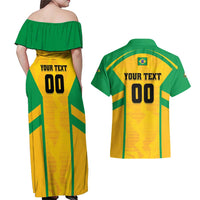 Custom Rugby Brazil Couples Matching Off Shoulder Maxi Dress and Hawaiian Shirt Tupis Go Champions - Wonder Print Shop