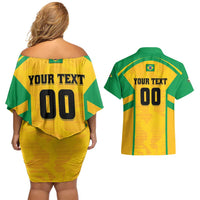 Custom Rugby Brazil Couples Matching Off Shoulder Short Dress and Hawaiian Shirt Tupis Go Champions - Wonder Print Shop